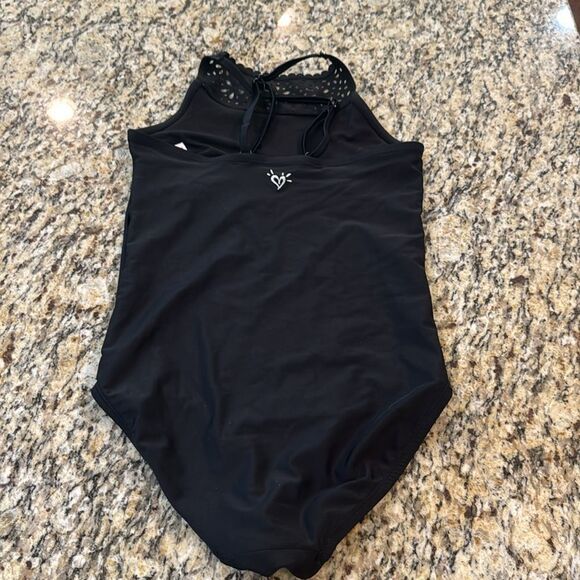 Kids Justice black one piece bathing suit with Lace High Neck and built in bra - Picture 3 of 6